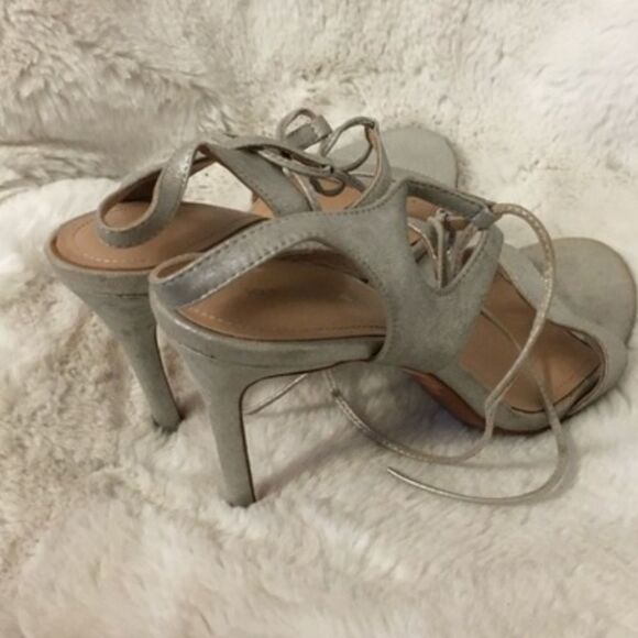 POUR LA VICTOIRE Silver Elisa Leather Lace-Up Strappy Dress Sandal Heels 10 - Picture 8 of 10